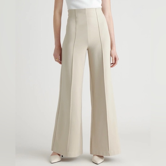 Quince Pants - Quince Ultra Stretch Ponte Super Wide Leg Pants Small Ecru